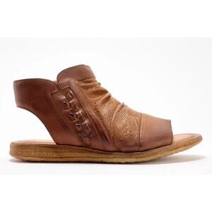 Miz Mooz 'Flaire' Women's 38 Leather Ruched Side Zip Bohemian Sandal Tan Paisley